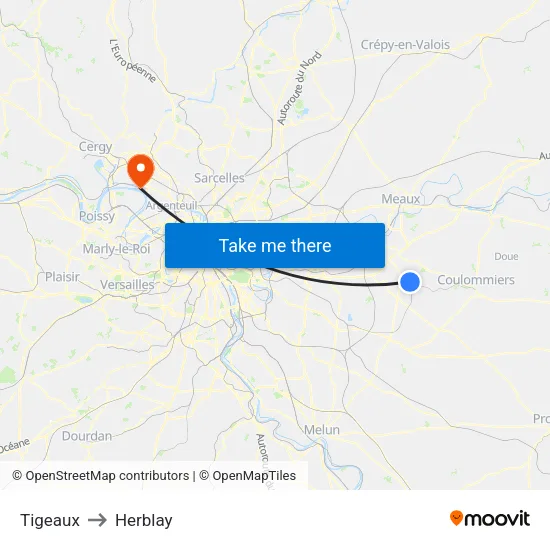 Tigeaux to Herblay map