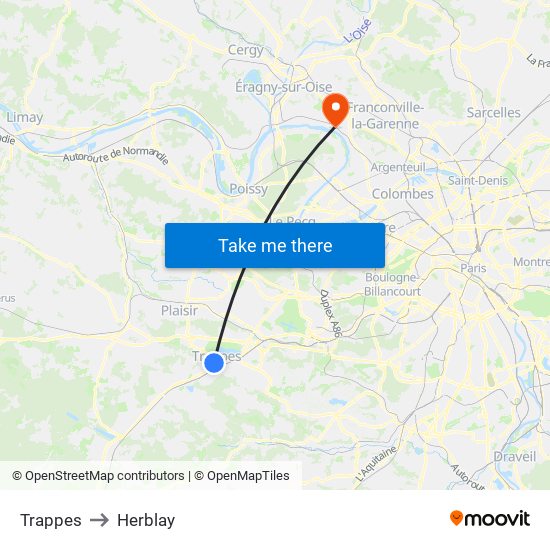 Trappes to Herblay map