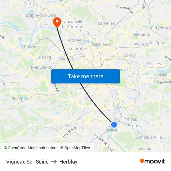 Vigneux-Sur-Seine to Herblay map