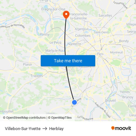 Villebon-Sur-Yvette to Herblay map