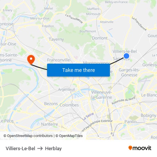 Villiers-Le-Bel to Herblay map