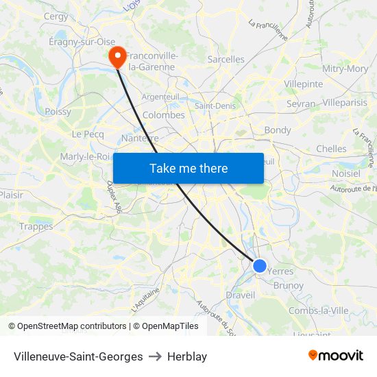 Villeneuve-Saint-Georges to Herblay map