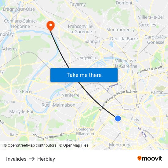 Invalides to Herblay map