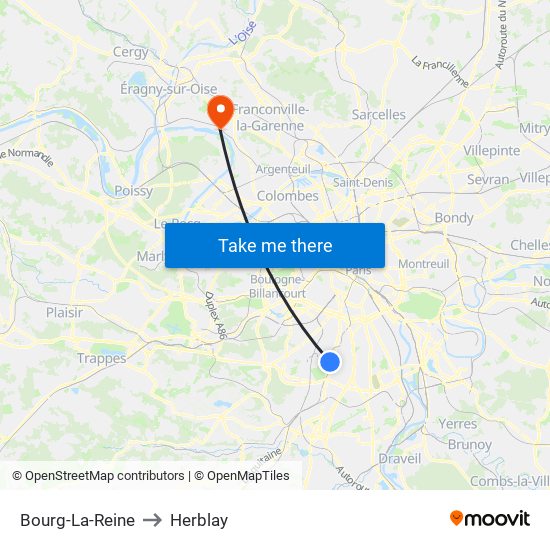 Bourg-La-Reine to Herblay map