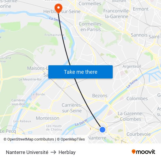 Nanterre Université to Herblay map
