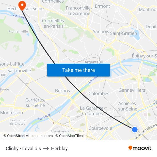 Clichy - Levallois to Herblay map