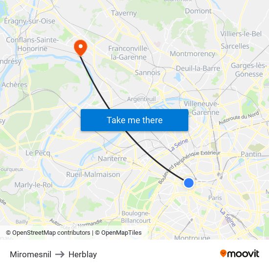 Miromesnil to Herblay map