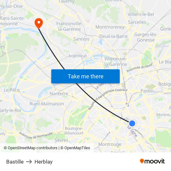 Bastille to Herblay map