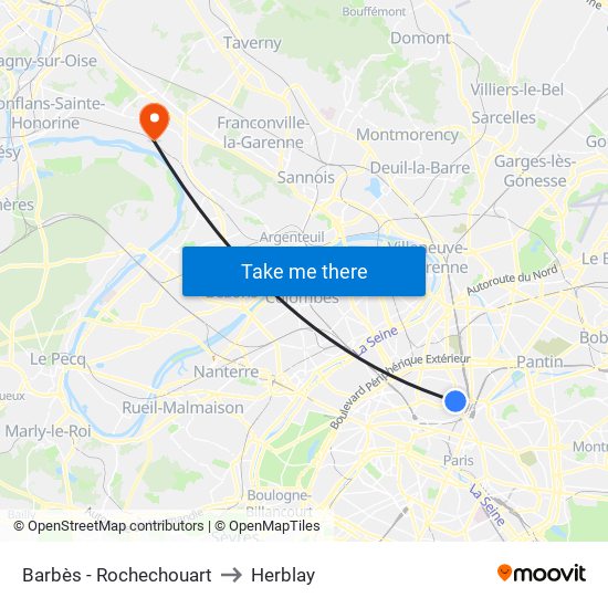 Barbès - Rochechouart to Herblay map