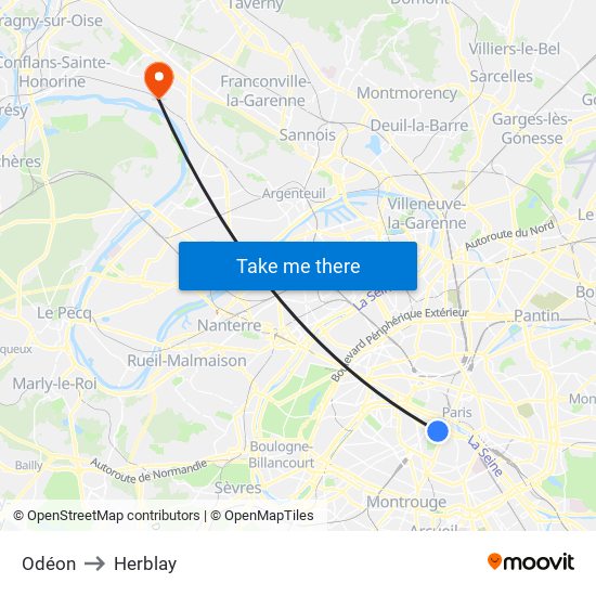 Odéon to Herblay map