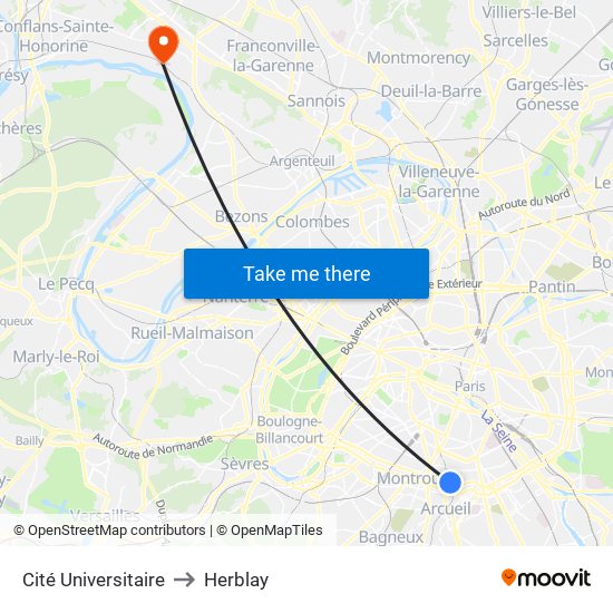 Cité Universitaire to Herblay map