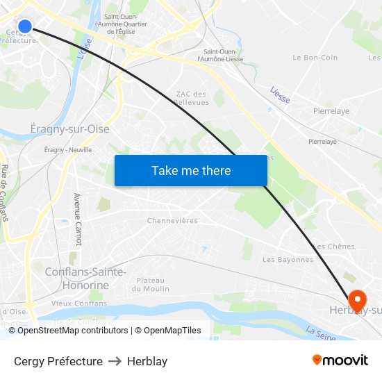 Cergy Préfecture to Herblay map