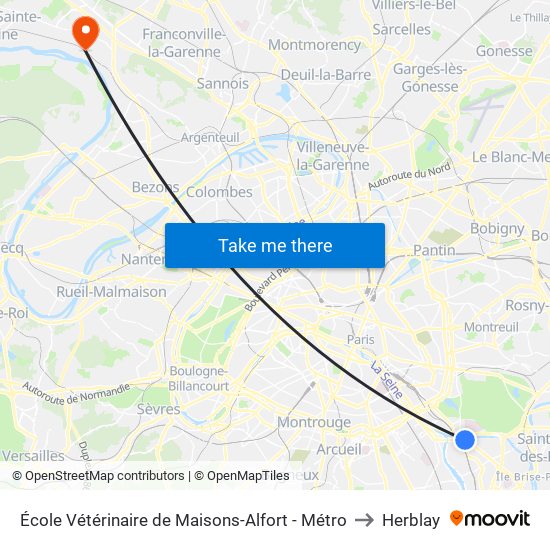 École Vétérinaire de Maisons-Alfort - Métro to Herblay map