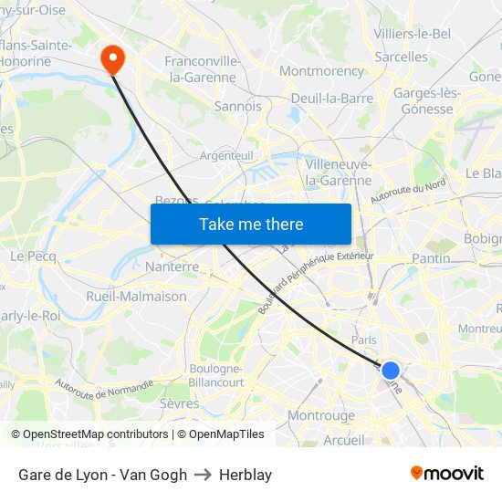 Gare de Lyon - Van Gogh to Herblay map