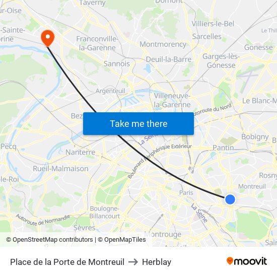 Place de la Porte de Montreuil to Herblay map