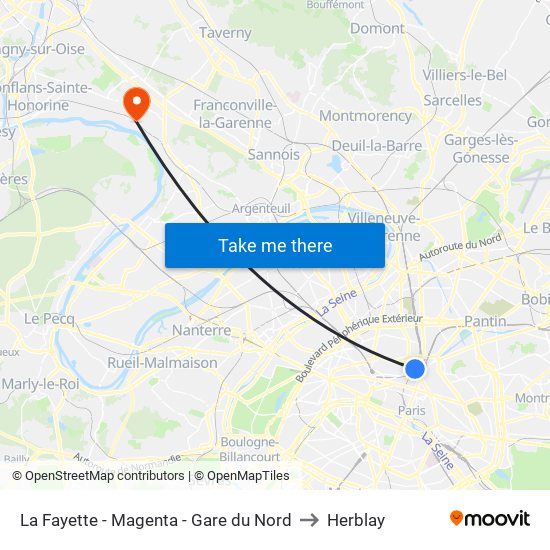 La Fayette - Magenta - Gare du Nord to Herblay map