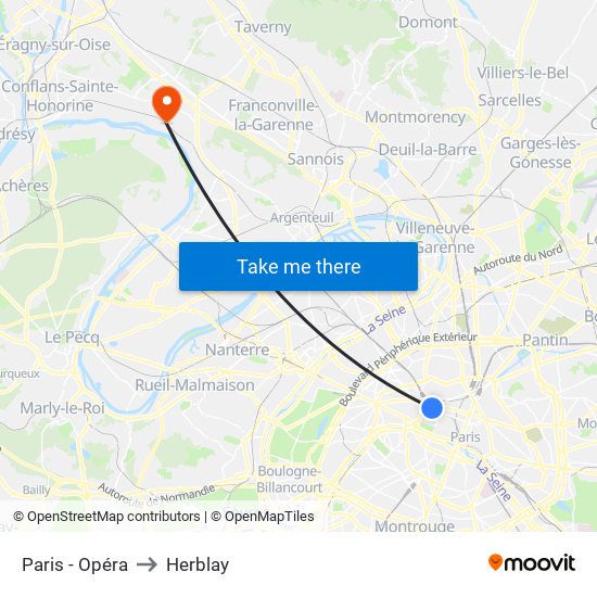 Paris - Opéra to Herblay map