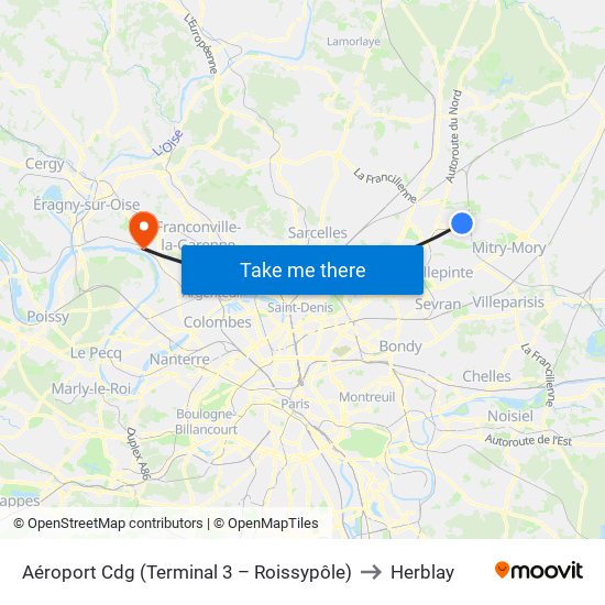Aéroport Cdg (Terminal 3 – Roissypôle) to Herblay map