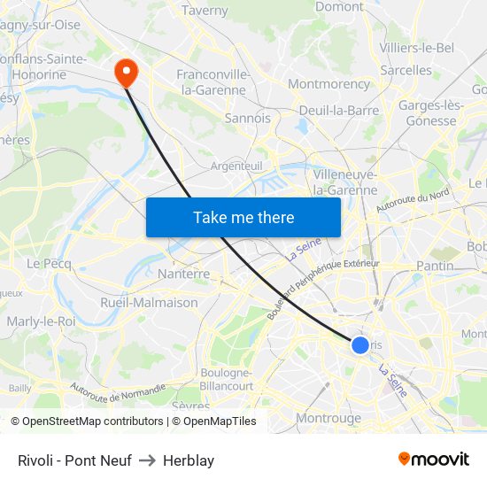 Rivoli - Pont Neuf to Herblay map