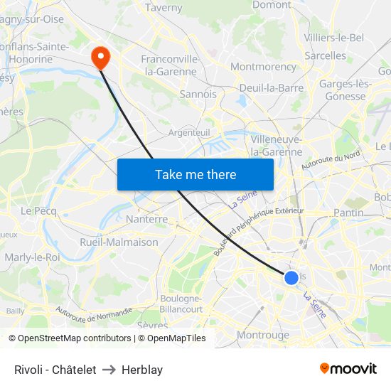 Rivoli - Châtelet to Herblay map