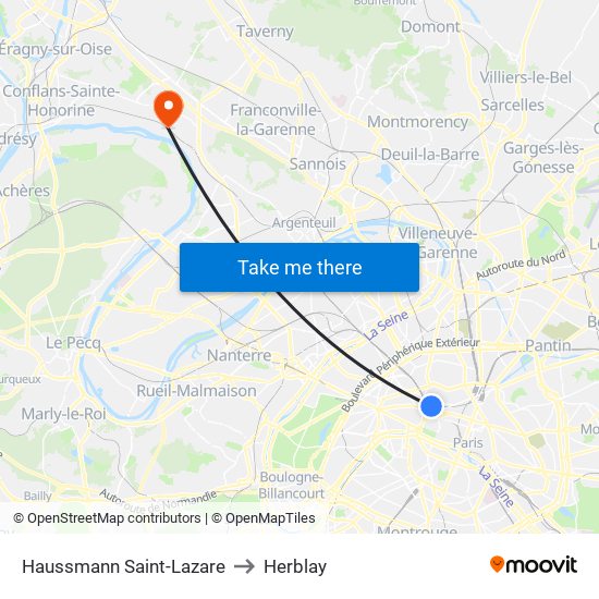 Haussmann Saint-Lazare to Herblay map