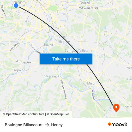 Boulogne-Billancourt to Hericy map