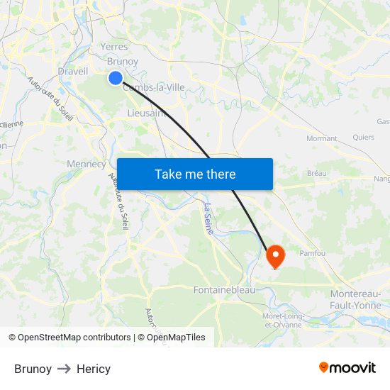 Brunoy to Hericy map