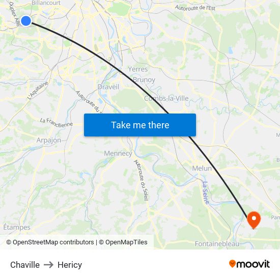 Chaville to Hericy map
