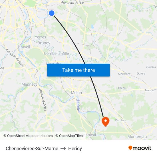 Chennevieres-Sur-Marne to Hericy map
