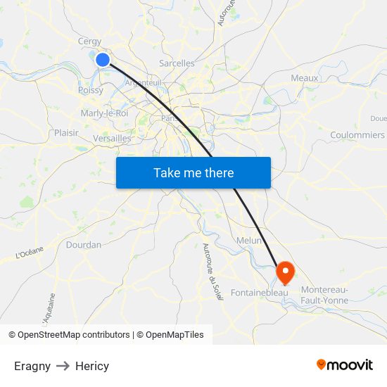 Eragny to Hericy map