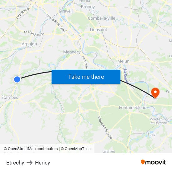 Etrechy to Hericy map