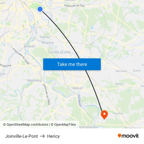 Joinville-Le-Pont to Hericy map