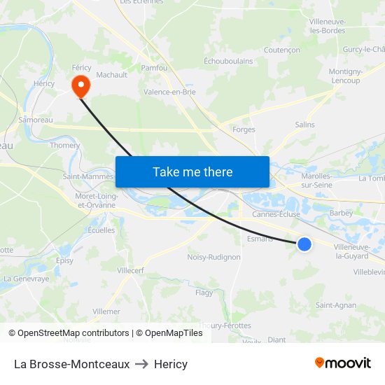 La Brosse-Montceaux to Hericy map