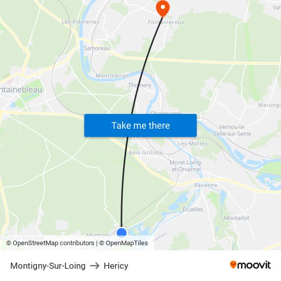 Montigny-Sur-Loing to Hericy map