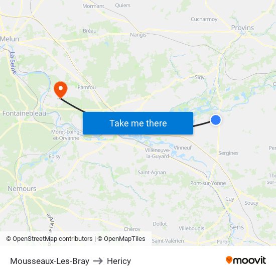 Mousseaux-Les-Bray to Hericy map