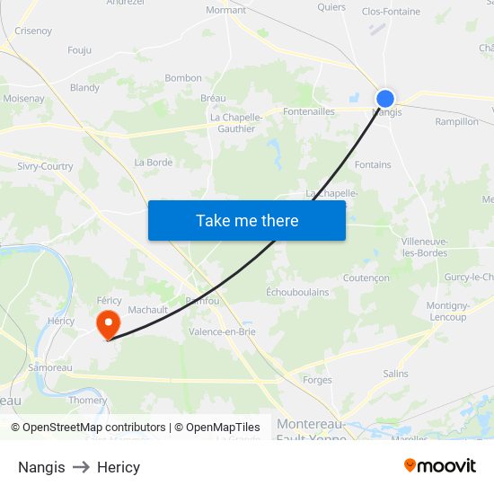 Nangis to Hericy map
