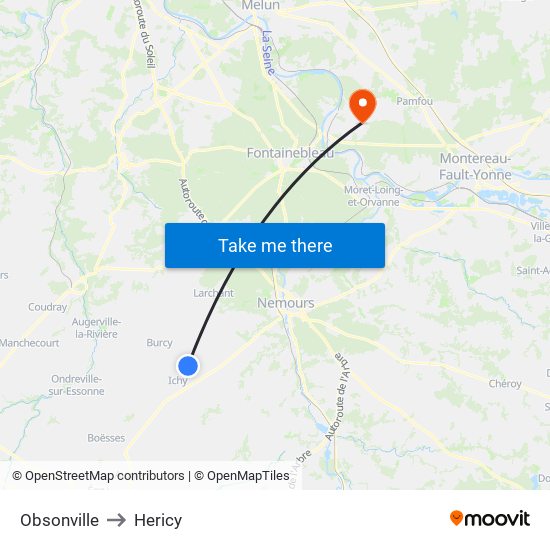 Obsonville to Hericy map