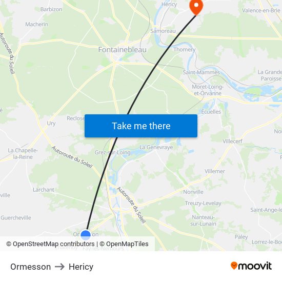 Ormesson to Hericy map