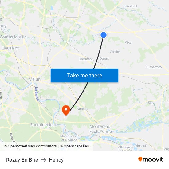 Rozay-En-Brie to Hericy map