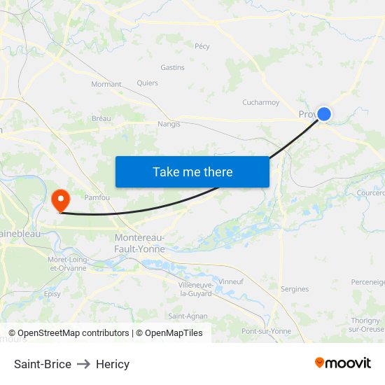 Saint-Brice to Hericy map