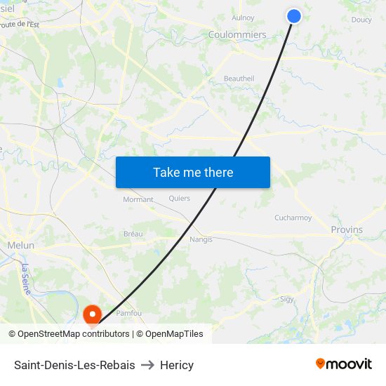 Saint-Denis-Les-Rebais to Hericy map