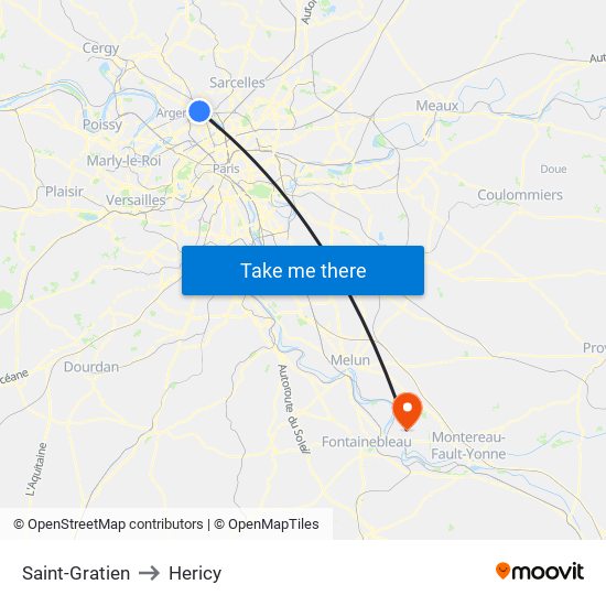 Saint-Gratien to Hericy map