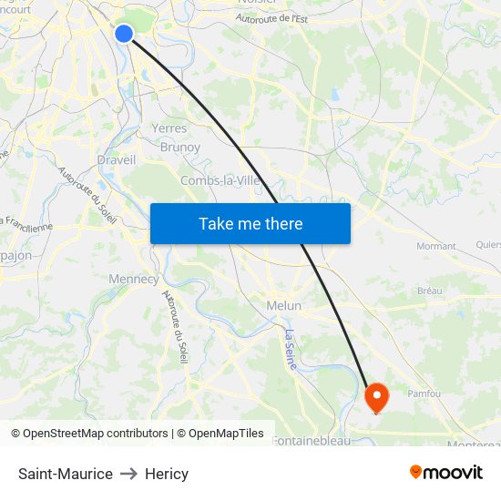 Saint-Maurice to Hericy map