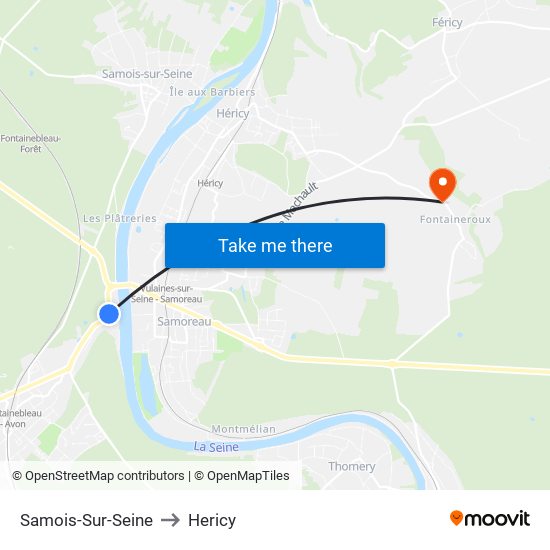 Samois-Sur-Seine to Hericy map