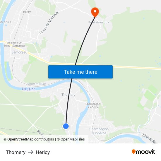 Thomery to Hericy map