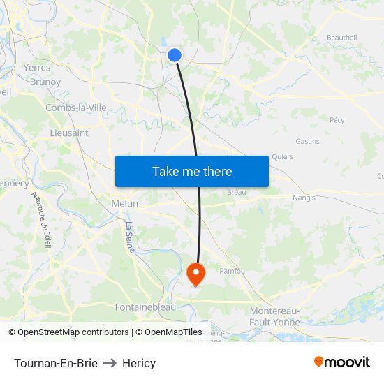 Tournan-En-Brie to Hericy map