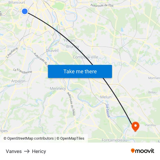 Vanves to Hericy map