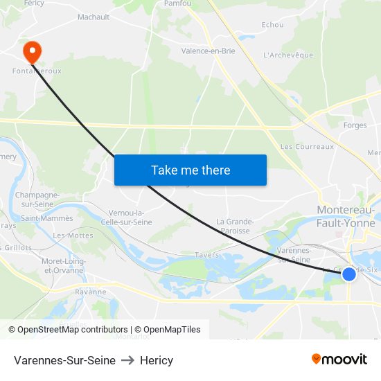 Varennes-Sur-Seine to Hericy map