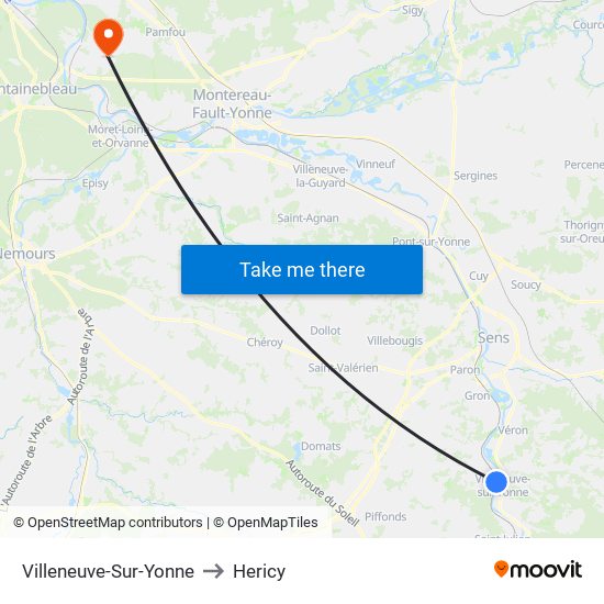 Villeneuve-Sur-Yonne to Hericy map
