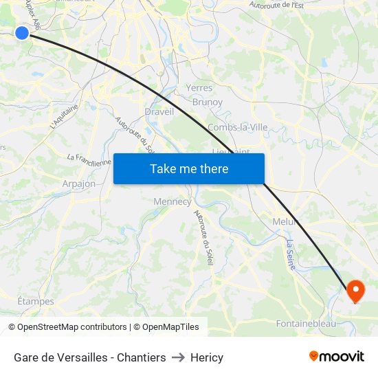 Gare de Versailles - Chantiers to Hericy map